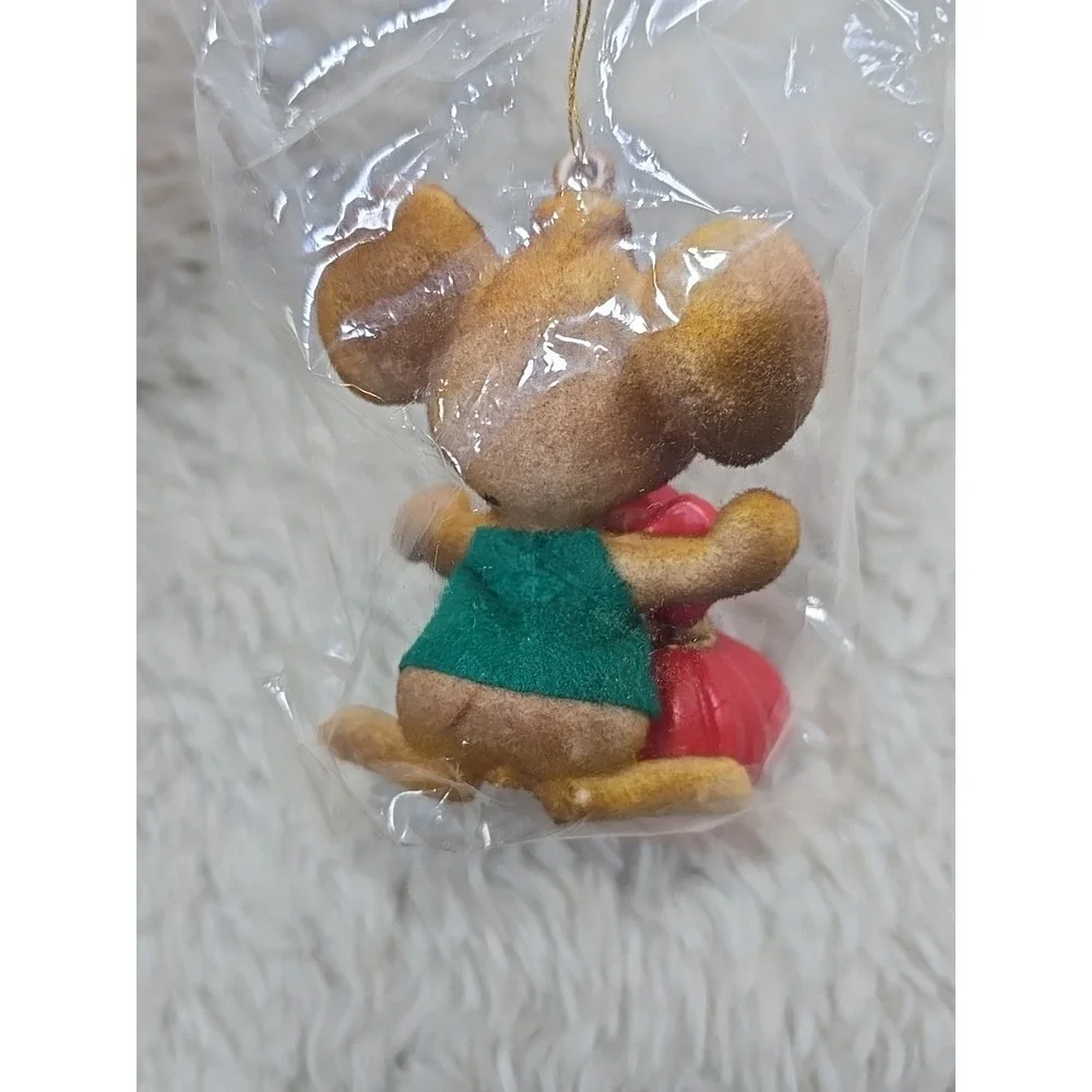 Vintage Flocked Snowman & Mouse Lot of 2 Frosty Googly Eyes Christmas‎ Ornament